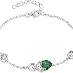 Infinity Celtic Knot Sterling Silver Birthstone Bracelet 05 May - Emerald